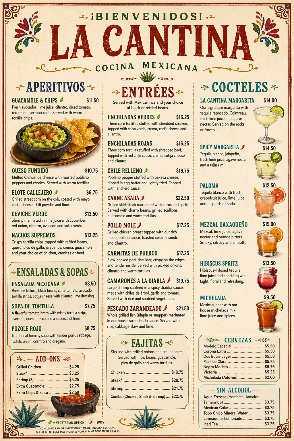 Menu de restaurant mexicain généré par gpt-image-2 avec texte dense et lisible